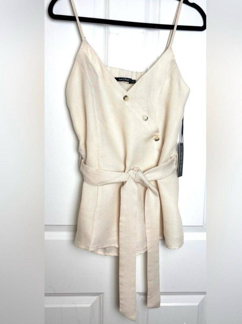NWT Doe & Rae Linen Blend Wrap Cami Top Belted Ivory Oatmeal Size Medium